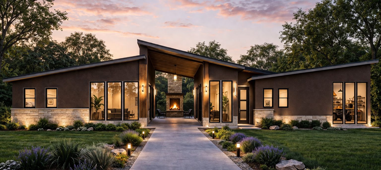 The Dog Trot home plan — Modern elevation